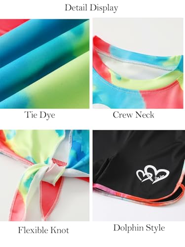 Image of Girls 6 Piece Outfits Letter Print Vacation Tee Top and Dolphin Shorts Tracksuit Sets for Kids Sports, Casual, Dance