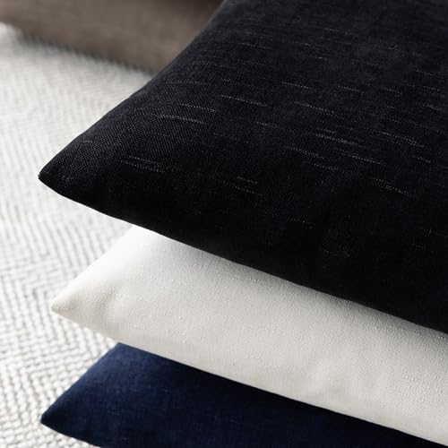 Image of Foindtower Pack of 2 Soft Textured Throw Decorative Pillow Covers Square Accent Solid Cushion Cover Cozy Farmhouse Pillow Case with Zipper for Couch Sofa Bedroom Living Room 18x18 Inch, Black
