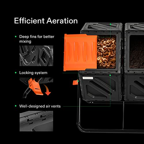 Vivosun Dual Chamber Tumbling Composter, 2X 18.5 Gallon Compost Bin, Heavy-Duty Compost Tumbler W/Sliding Door #TOP1