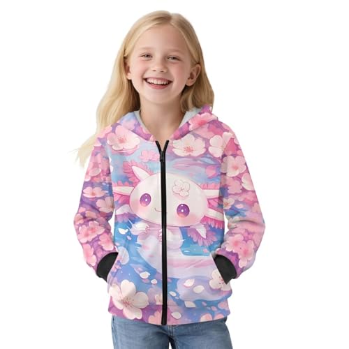 Girls Hoodies Sweatshirt Cute Axolotl Print Pullover with Big Pocket for Kids Fashion Warm Winter 5-16 Years2
