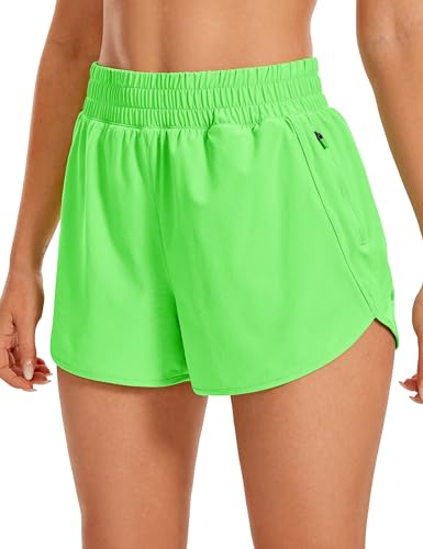 Image of CRZ YOGA Dolphin Athletic Shorts 3 inch | High Waisted, Mesh Liner, Quick Dry, Lightweight, A Zip Pocket, for Women