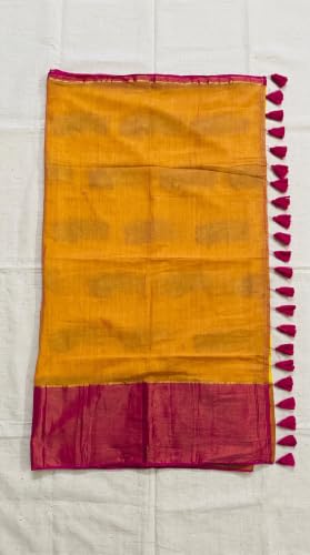 Image of Women's Mul Cotton Saree with Tassels | Soft Mulmul Saree | Woven Stripes & Zari Line | 5.5 Metres - Without Blouse
