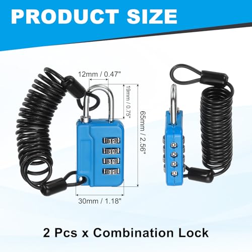 Image of MECCANIXITY Combination Lock, 4 Digit Padlock Combination Outdoor Waterproof Locker Locks with Steel Cable for Gym Luggage Home Sports Hasp Storage, Blue Pack of 2