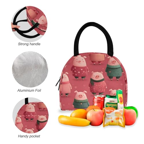 Cartoon Pigs Print Backpack Set with Lunch Bag, Large Capacity Travel Backpacks and Lunch Box Insulated for Commute Hiking Picnic4