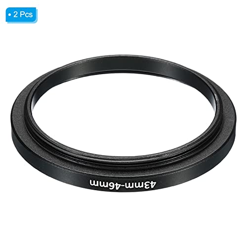 Image of PATIKIL 43mm-46mm Metal Step Up Ring, 2 Pack Camera Lens Filter Adapter Ring Aluminum Filter Adapter Ring for Camera Lenses Hood, Black