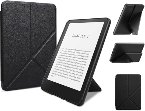Funda Plegable para Kindle Paperwhite de 7 Pulgadas, 12ª generación 2024, Carcasa Ligera de Piel de PU con función de Despertador/Dormir automático y múltiples ángulos de visión (Negro)
