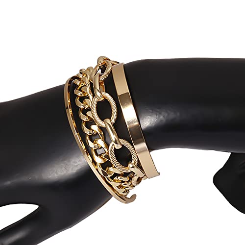 Octwine Boho Stackable Bracelet Set Gold Chunky Layered Link Bracelet Chain Jewelry For Women Girls 4Pcs Cute Simple Fashion (Gold) #TOP3