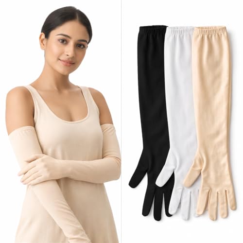 Image of Pack of 3 Full Hand Arm Sleeves Protective Summer Gloves | Sun Burn Protection Hand & Arm Skin Gloves for Girls & Women | Anti Tan Driving Arm Sleeves