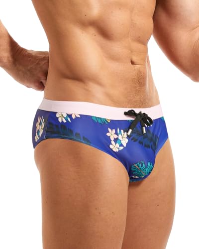 MIZOK Men’s Sexy Funny Prints Summer Swim Brief Colour Block Swimming Swimsuit3