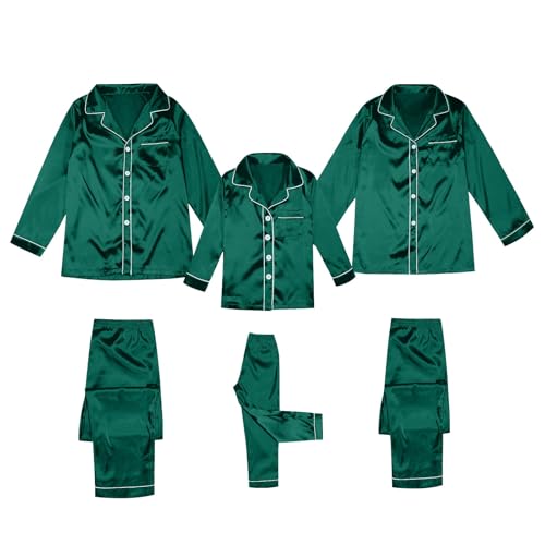Family Christmas Pajamas Matching Sets Silk Satin Button Long Sleeve Pant Sleepwear Loungewear Set Plus Size