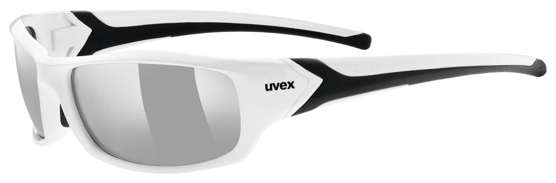 UvexSportstyle 211 - Sports Sunglasses for Men and Women - Mirrored Lenses - Comfortable & Non-Slip - White Black/Silver - One Size