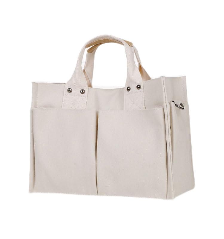 MOALET Canvas Tote Bags for Women Large Shoulder Handbags Hobo Bags Multi-pockets Satchel Purse Casual Travel Work Bags (A Multi-pocket, White)