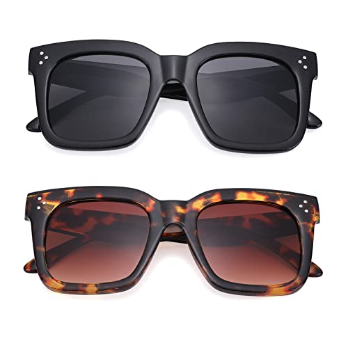 Bouryo Retro Oversized Square Sunglasses for Women Flat Lens Sun Glasses Gradient Shades UV400