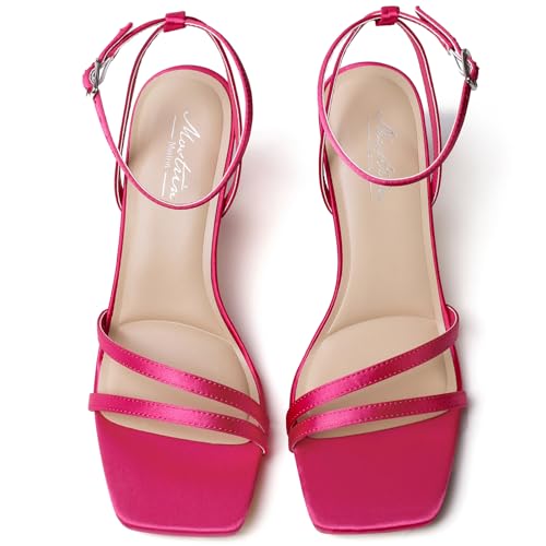 Image of Mostrin Womens Sandals Strappy Heels for Women Ankle Strap Lace Up Heels Square Open Toe Heels Tie Up Stiletto High Heeled Sandals for Prom, Party, Daily Wear
