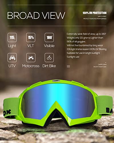 Image of BATFOX Motorcycle Glasses Goggles Dirt Bike Motocross Safety ATV Tactical Riding (Green-green, Adult)
