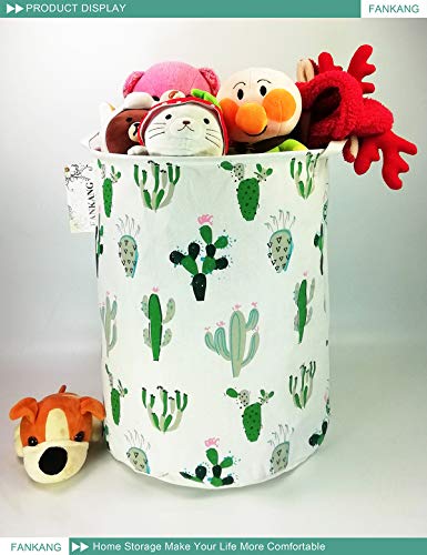 Fankang Storage Basket, Nursery Hamper Canvas Laundry Basket Foldable With Waterproof Pe Coating Large Storage Baskets For Kids Boys And Girls, Office, Bedroom, Clothes,Toys（Cactus） #TOP6