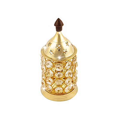 Image of Shubhkart Nitya Crystal Deep Brass Diya | Crystal Oil Lamp Diyas | Brass Table Deepak Oil Lamp Medium Size Akhand Jyoti for Home Temple Diwali Home Decoration (6 Inch Height, 3 Inch Length) - 234 GMS