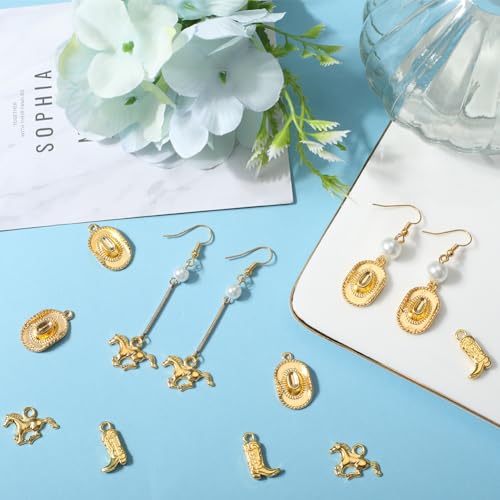 SUNNYCLUE 1 Box 90Pcs Western Cowboy Charms Tibetan Style 3D Miniature Cowboy Cowgirl Hat Charm Golden Horse Charm Double Sided Boot Shoe Charms for jewellery Making Charms DIY Keychain Craft Supplies - Image 4