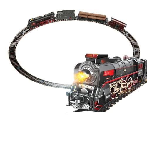 TAYTHI 蒸気機関車トレインセット、電池式列車、模型列車、ヴィンテージ蒸気 、連結輪、客車、ロングレール付き、組み立て済み、煙と効果音付き。蒸気スプレーは楽しく学べるおもちゃです (621B(機関車+客車3両))
