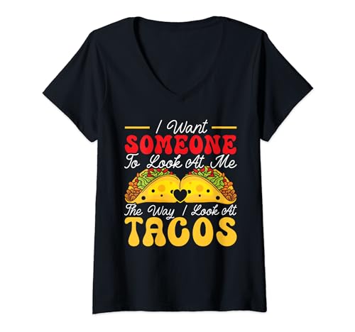 Mujer Día de San Valentín Mexicano Taco Eater Febrero 14 Corazones Día Camiseta Cuello V