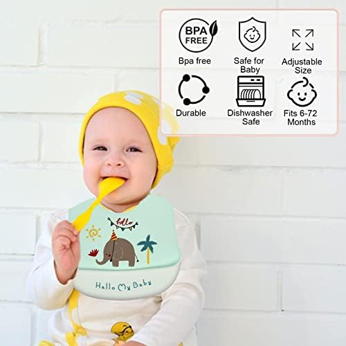 Baogaier Bibs Silicone Baby, 3 PCS Waterproof Weaning Bib for Babies Toddlers with Food Catcher Pocket, Soft Roll Up Easy Wipes Clean Plastic Feeding Bibs for Newborn Girl, Pink Blue Yellow