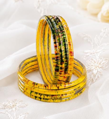 Image of NMII Premium Glass Bangle Set for Women | Multicolor Designer Kangan | Fancy Kanch ki Chudiya | 3D Transparent Chudi Set | Wedding & Festive Occasions Bangles