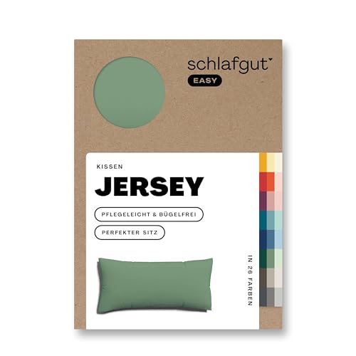 schlafgut Easy Mako-Jersey Kissenbezug 40x80 cm Green Mid (Grün) – 100% Baumwolle Kopfkissenbezug Bügelfrei mit Ton-in-Ton Reißverschluss – Made in Green by Oeko-TEX