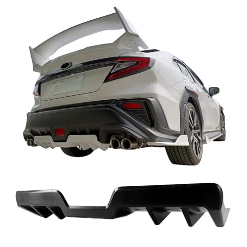 2022 Subaru WRX Rear Under Diffuser 5 IKON MOTORSPORTS Rear Diffuser, Compatible with 2022-2026 Subaru WRX VB 5th, Primer Black ABS Plastic Shark Fin Rear Bumper Valance Spoiler, Air Dam Chin Splitter Molding 4PCS