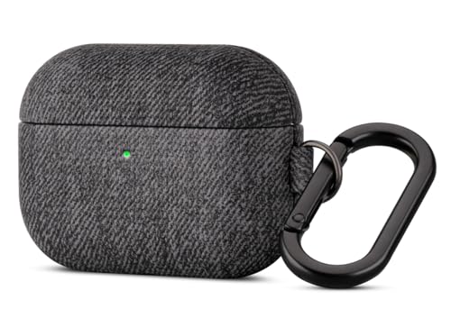 Image of Haobobro Handmade Case - for AirPods Pro 3 Case Cover with Key Chain - Selected Skin-Friendly Vegan Leather, Woolen Fabric Cloth Style, Shockproof Hard Cover for AirPods Pro 3rd Generation - Black