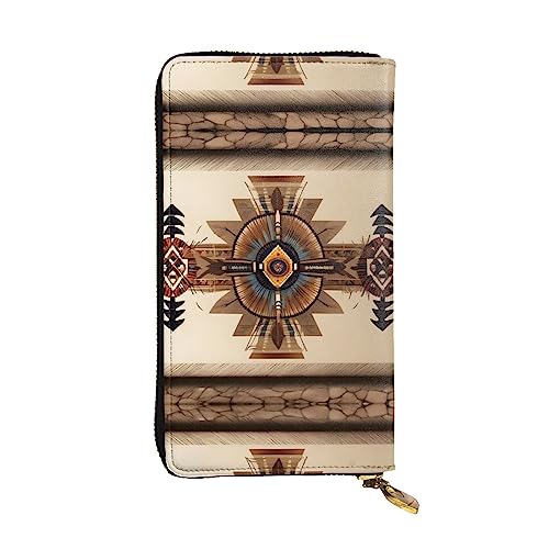 Portefeuille en cuir noir pour femme de 19x10,5 cm avec compartiments et peinture amérindienne