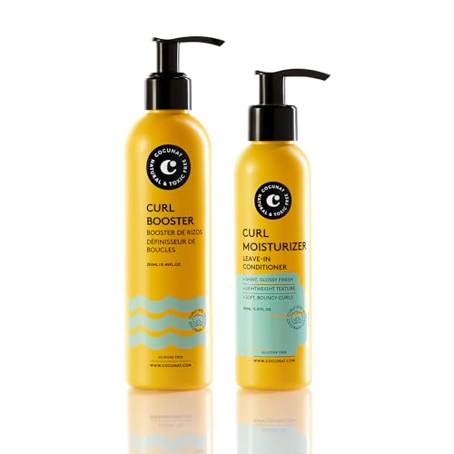 COCUNAT - Curly Methode - Perfekte Locken in 2 Schritten - Moisturizer Leave-in + Curl Booster - Spendet Feuchtigkeit, Nährt, Stärkt, Beseitigt Frizz und Entwirrt - 250ml+150ml