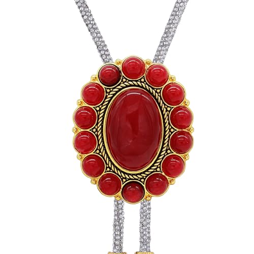 Image of GelConnie Bolo Tie for Men Women Western Cowboy Turquoise Leather Necktie | Natural Stone Bolo Tie Necklace for Women Rodeo Cowboy Leather Necktie Native American Western Cowgirl Ties Adjustable Cord
