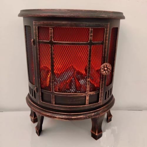 Image of Small Cozy Fireplace Lantern Traditional Realistic Log Wood Burning Flame Effect Ligh LED Charcoal Style Table LampFor Indoor & Outdoor Use