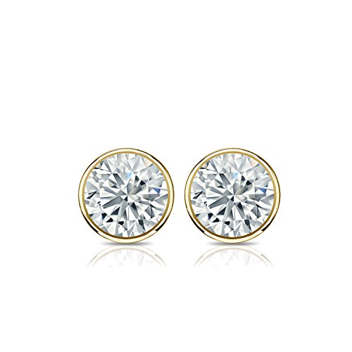 1/4 to 2 Carat Diamond Simulated Round Cubic Zirconia Stud Earrings in 14k Yellow Gold Bezel Set Screw Back by Diamond Wish2