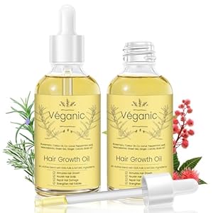Veganic Natural Hair Growth Oil Veganic Hair Growth Oil Kit with Rosemary for Dry Damaged Hair, for Men and Women 2PCS*2 fl.oz (Yellow)