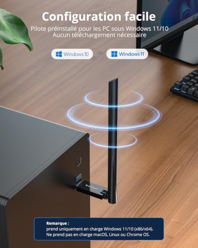 BrosTrend AX900 2 en 1 Cle WiFi Bluetooth PC Puissante pour Windows 11/10 – vue 6