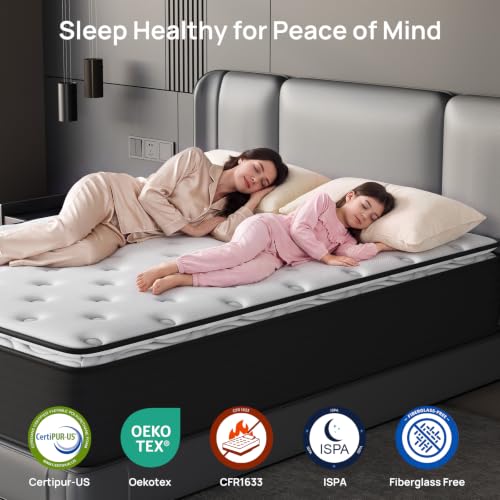 Image of Medium Firm Full Mattress for Pain and Pressure Relief, 10 inch Hybrid Mattress with Extra Back and Lumbar Support, Fiberglass Free, 365 Nights Trial