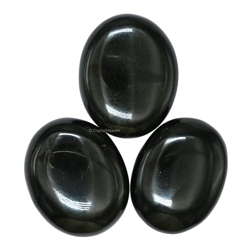 Image of Certified Black Obsidian Crystal Palm Pebbles Stones for Stress Relief | AAA Grade Original Healing Gemstone Agate Palm Stone for Yoga Meditation Spiritual Reiki Feng Shui