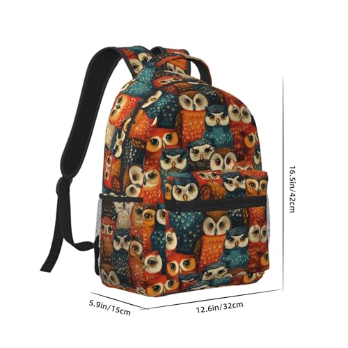 Colorful Owl Backpack, School Laptop Travel Polyester Whimsical Owls Backpacks for Women Kids, Sports Work Back Pack Casual Daypack, Lightweight Rucksack Gifts for Hiking Camping Gym2