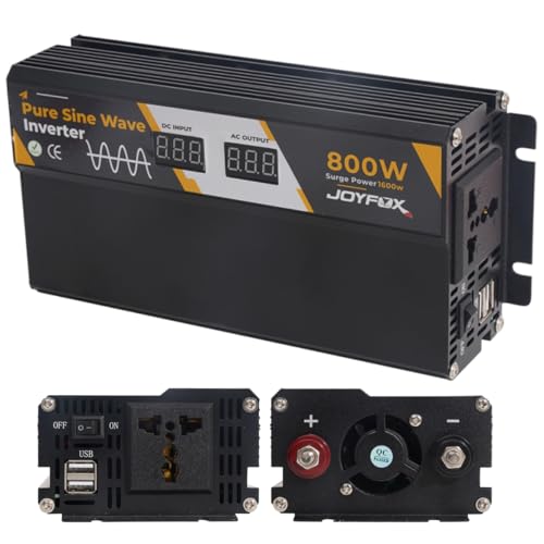 Joyfox Inversor Energia Onda Senoidal Pura 800W 1000W 2000W 2500W 4000W 12v / 24v Para 110v / 220v Usb Conversor Transformador Tensão (12v Para 120v 800W Pico 1600w)