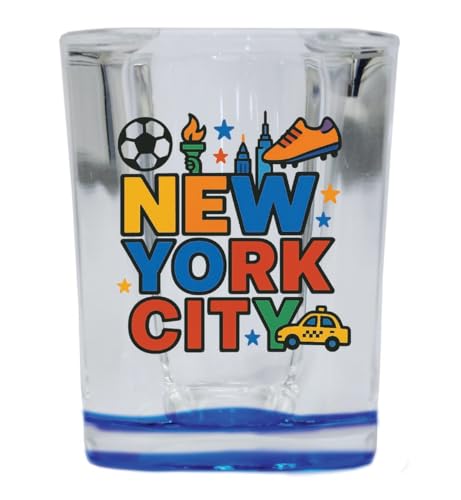 R and R NYC Soccer Souvenir Shot Glass 2 oz Blue Base