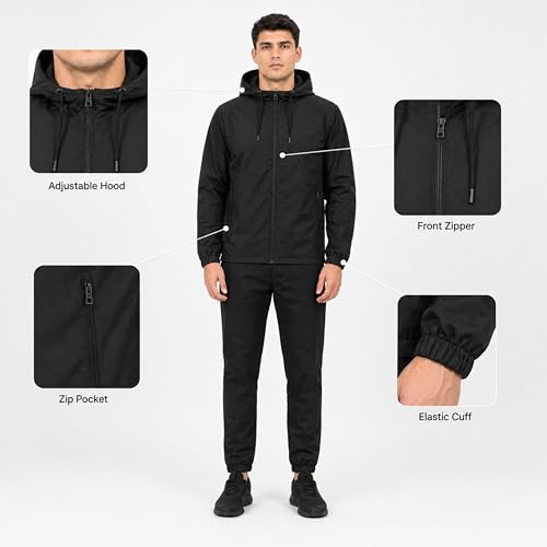 Image of Men's Waterproof Raincoat | Lightweight Hooded Rain Jacket | Full-Zip Leak-Proof Outdoor Rain Gear with Zipper Pockets