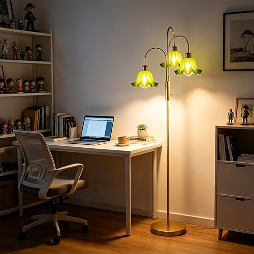 Image of Lightdot 70IN Flower Floor Lamp for Living Room, 3 Pole Dimmable Tree Floor Lamps with 3000K Bulb Included for Wedding /Party, Unique Floral Tall Lamp with 5Lbs Heavy Base for Bedroom /Sofa-Green