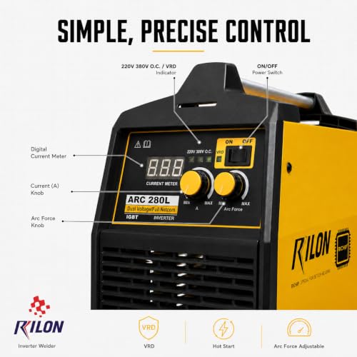 Image of Rilon ARC 280L Inverter Welding Machine | Dual Voltage MMA Welder | IGBT Technology | 220 /380V | Ideal for Industrial Fabrication | Includes Electrode Holder & Earth Clamp