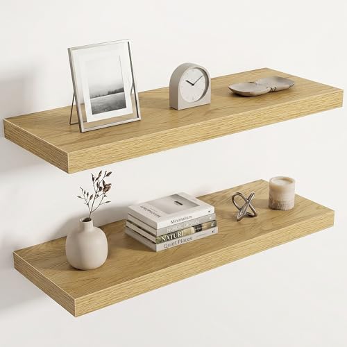 Image of Acovy 10 inch Extra Deep Floating Shelves for Wall, 30 inch Long Wood Wall Shelves Set of 2 for Bathroom Bedroom Kitchen Living Room Laundry Room, Modern Floating Shelf for Home Decor