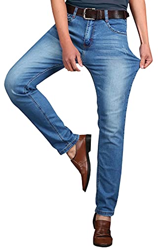 HENGAO Men's Regular Fit Straight Leg Jeans Slim Fit Skinny Stretch Comfort Denim Pants
