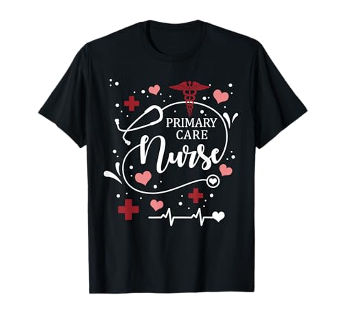 Primary Care Nurse Cute Hearts Stethoscopes Matching T-Shirt