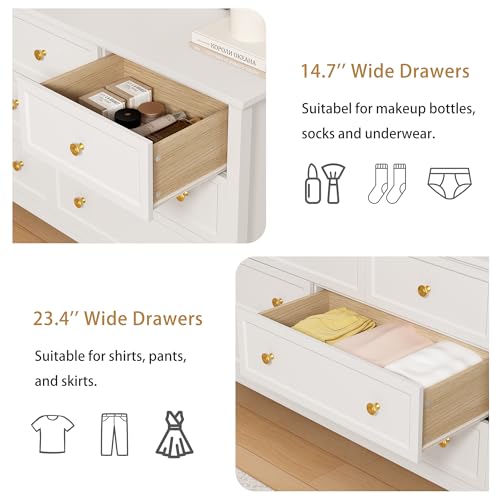 LYNSOM White Dresser for Bedroom with 7 Drawers, Modern Wide Chest of Storage Drawer with Gold Handles, TV Stand Dresser, Wood Dressers for Bedroom Living Room, Hallway, Entryway, 55’’ - Image 4