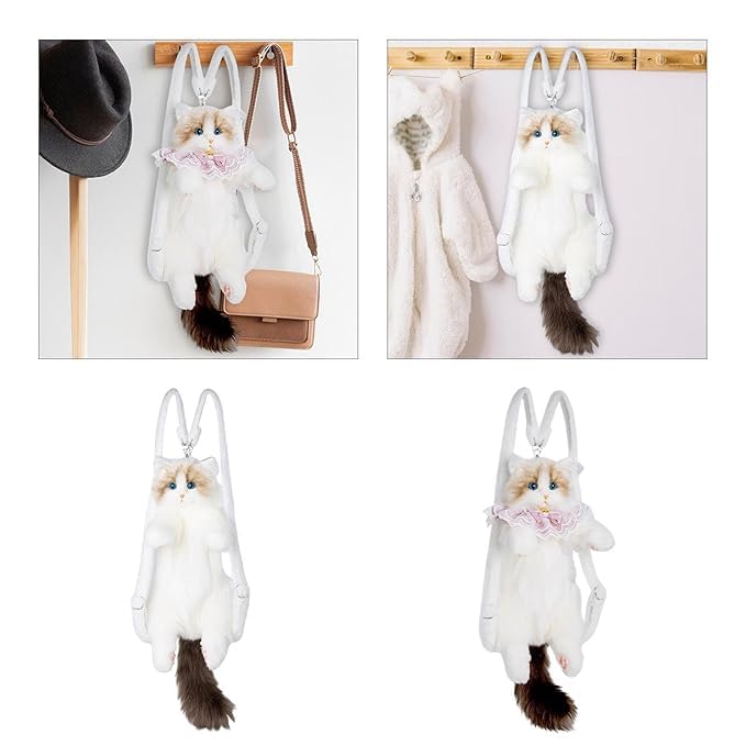 Image of 3D Ragdoll Cat Plush Backpack, Cute Cat Design Soft Toy Bag, Lightweight Adorable School & Travel Mini Backpack for Kids & Girls