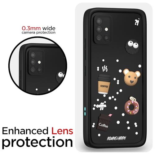 Image of Pikkme Back Cover for Samsung Galaxy A51 | 3D Cartoon Silicone Case Cute & Fun Full Protective Bumper Cover (Black)